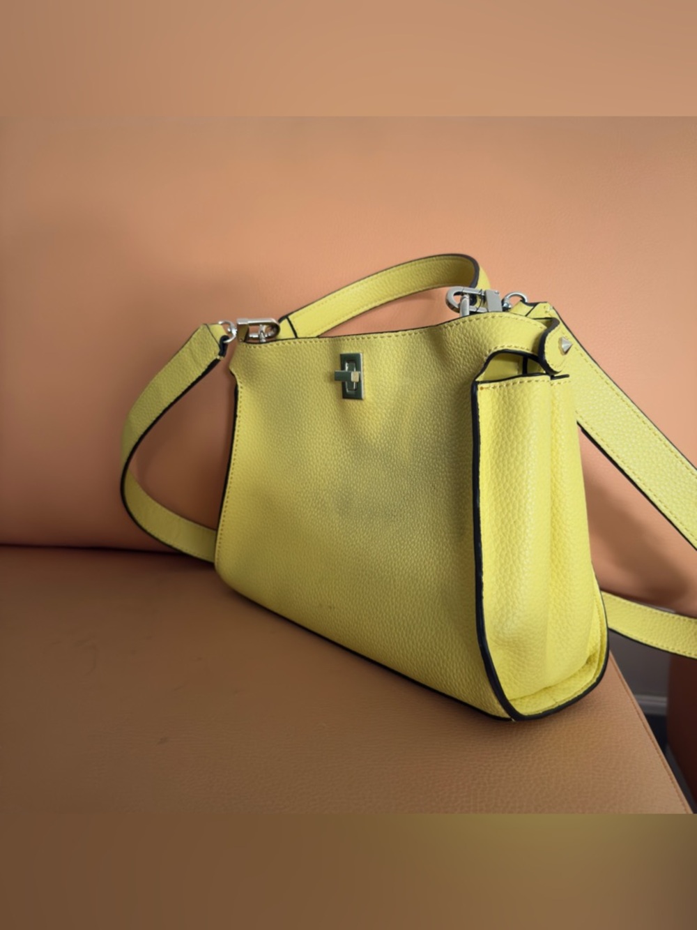 Guess Women's Uptown Chic Large Turnlock Satchel - Yellow *Stained on the back* - Picture 6 of 11
